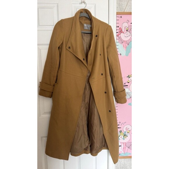ASOS Womens Tan Beige Wool Coat Size 4 Belted Midi - Picture 7 of 9